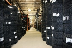 stacks of tires in warehouse
