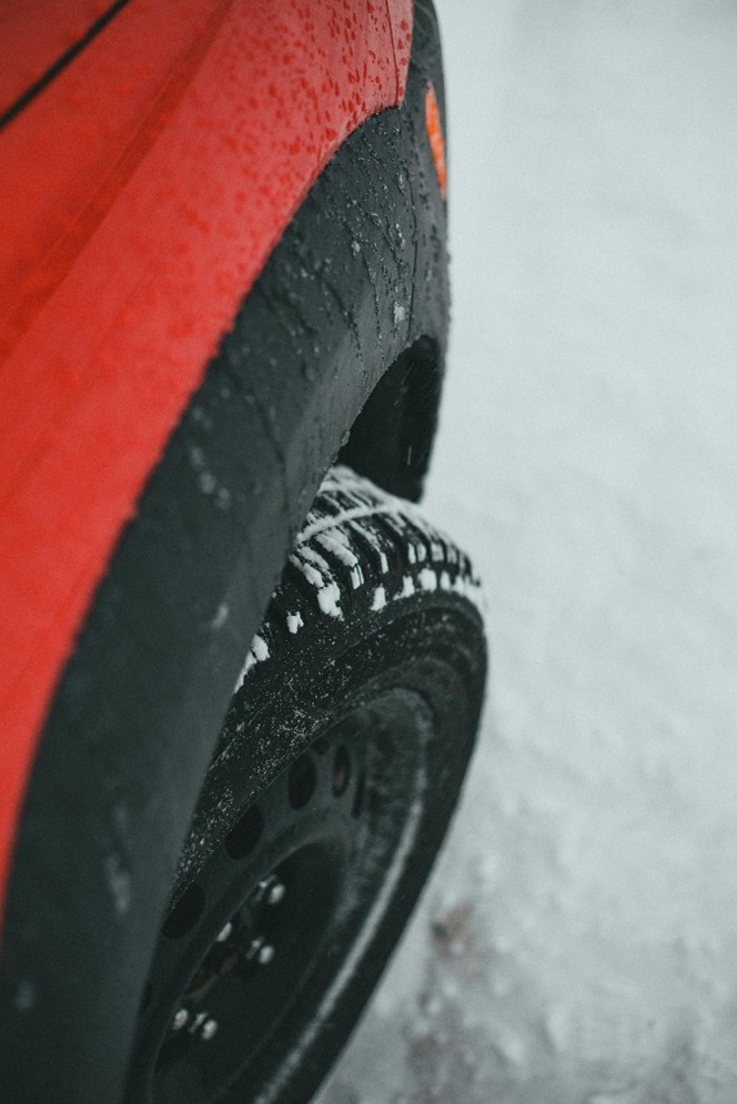 Close Up Tire Tread in Snow